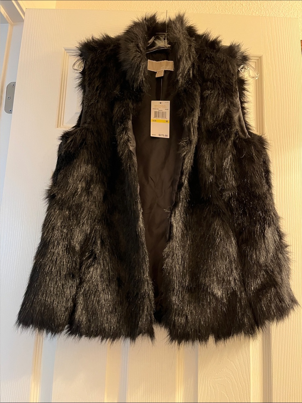 Michael Kors Black Faux Fur Vest With Pockets - Wear Open or Closed Size M